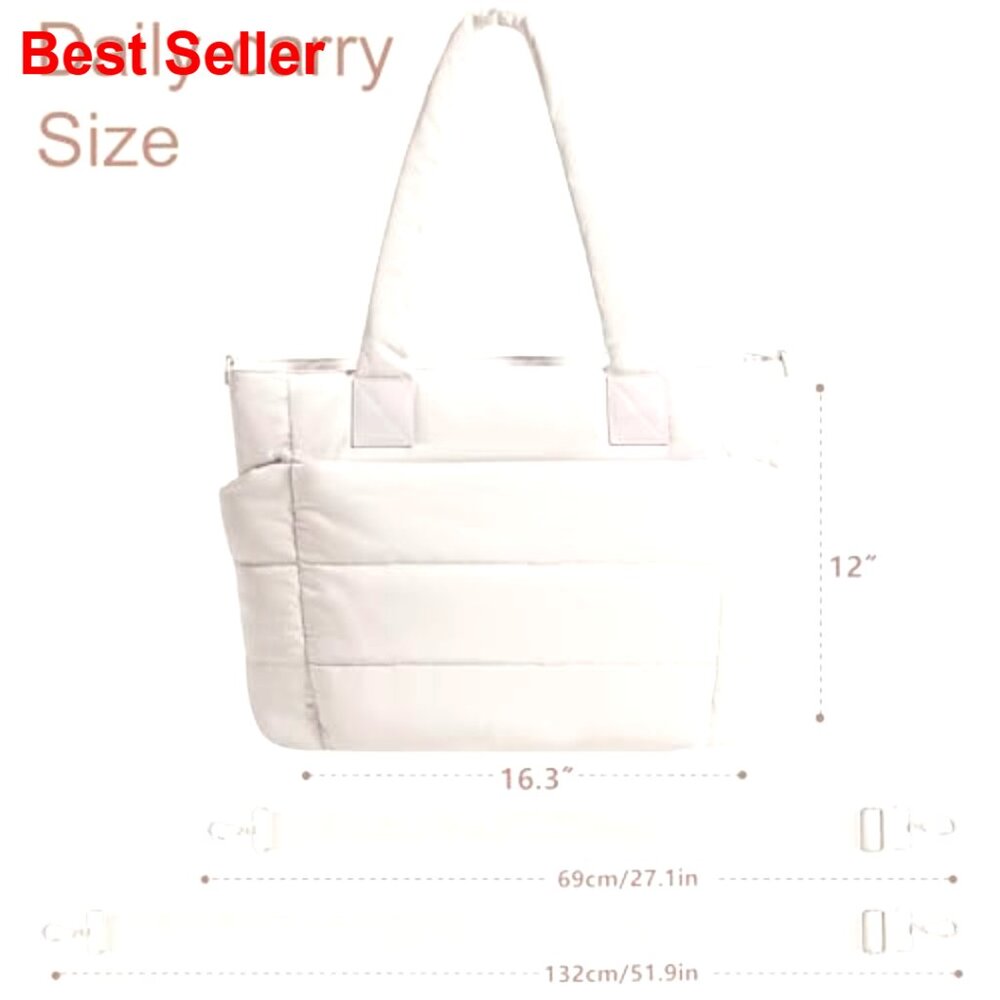 Large Puffer Tote Bag with Zipper for Work Travel Nurse Shoulder Bag - Picture 4 of 7